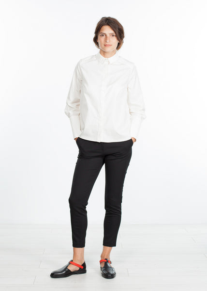 Blouse en popeline à col bordé, blanc cassé