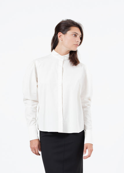 Blouse en popeline à col bordé, blanc cassé