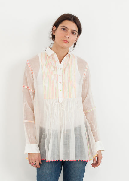 Chemisier arc-en-ciel transparent en blanc