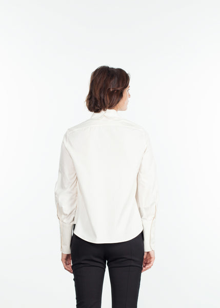 Blouse en popeline à col bordé, blanc cassé