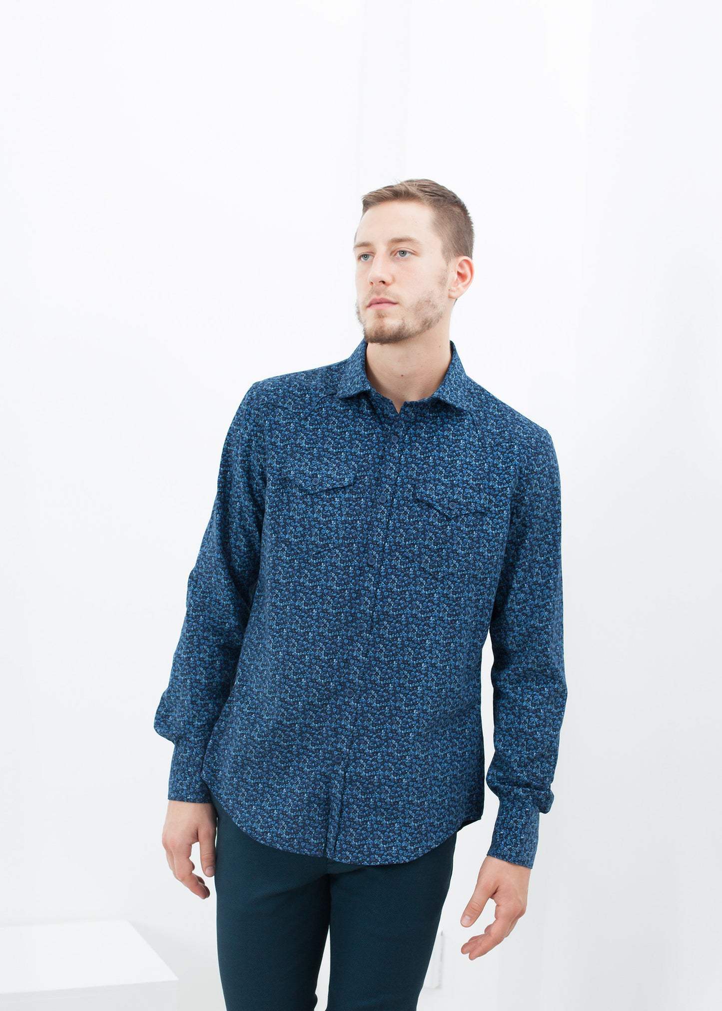 Western Arkansas Button-Up en bleu floral