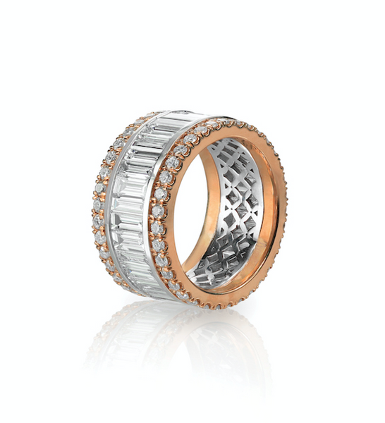 Diamond Rose and White Gold Wedding Engagement Band Ring
